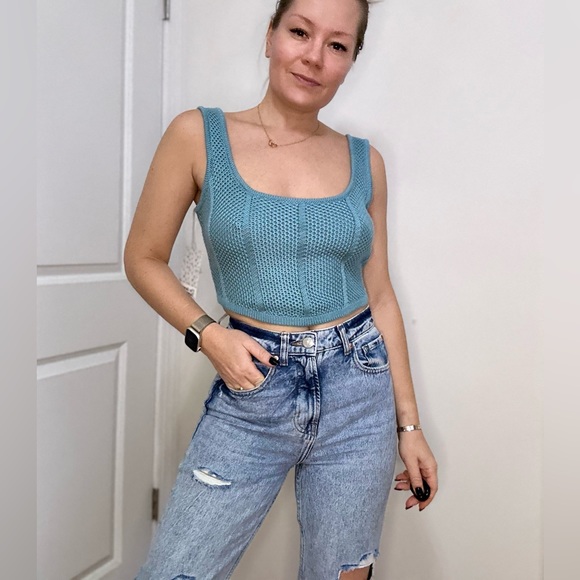 Knit Crop Corset Top with Lace Up Back - Picture 1 of 9